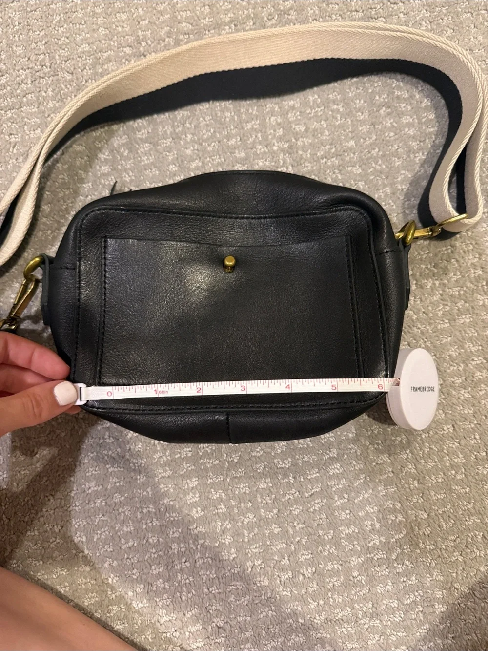 Madewell Black Transport Bag with Black-and-Cream Striped Strap